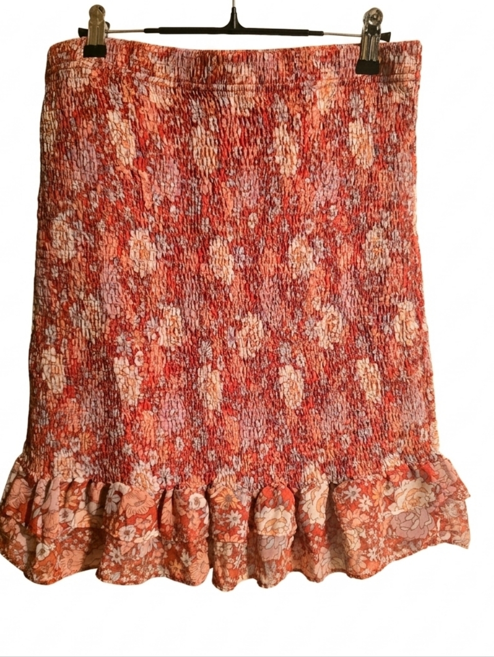 Haute Monde Orange Floral Smocked Ruffle Mini Skirt